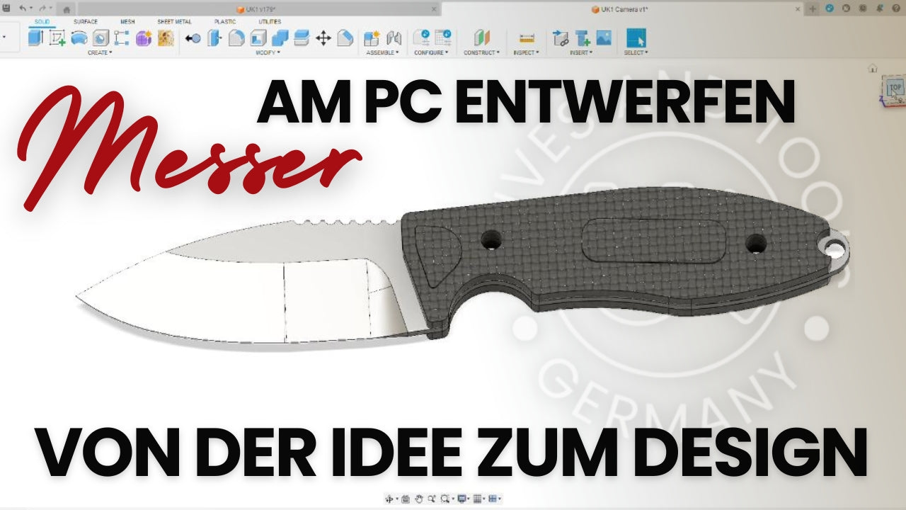 Video laden: In diesem Video zeige ich , wie ich unsere Messer am Computer entwerfe. Wie am Beispiel des Models UK1 aus einer Idee auf Papier ein fertiges Design wird , mit dem man Messer und Messerscheiden in Kleinserie herstellen kann.Hier wird zunächst die Idee eines Gürtelmessers auf Papier gezeichnet und diese Zeichnung dann in ein Computerprogramm übertragen. Im Computer wird langsam das Model des Outdoormessers entwickelt, zunächst der Klinge und dann auch der Messergriff.