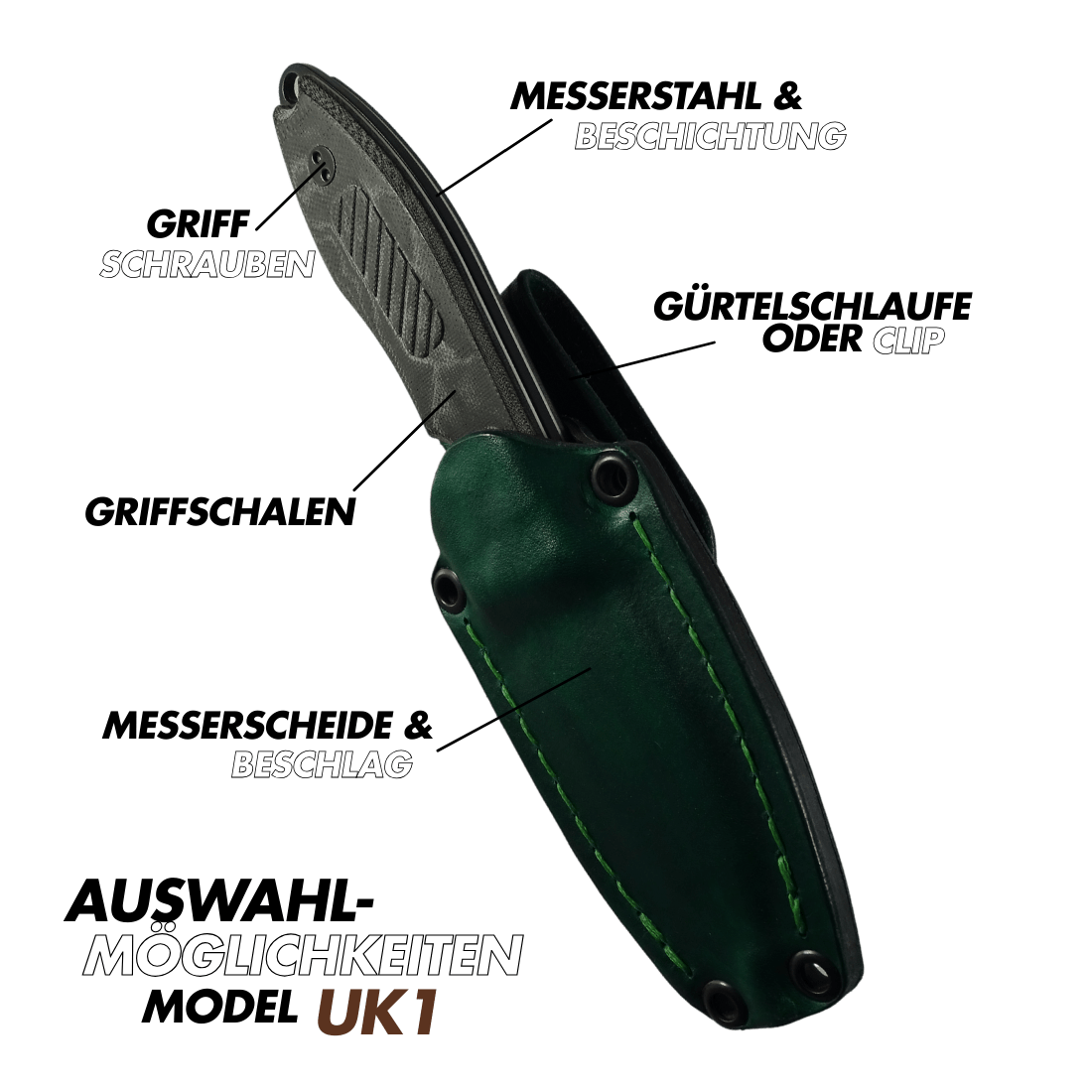 model ukt gürtelmesser outdoormesser mit lederscheide handgemacht personalisiert mit gravur