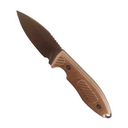 model uk1 braune edition  personalisiert outdoormesser gürtelmesser mit messerscheide und gravur links oben